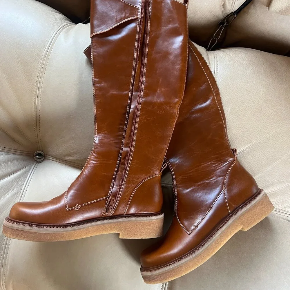 Brown Leather Knee-High Boots - Picture 2 of 3